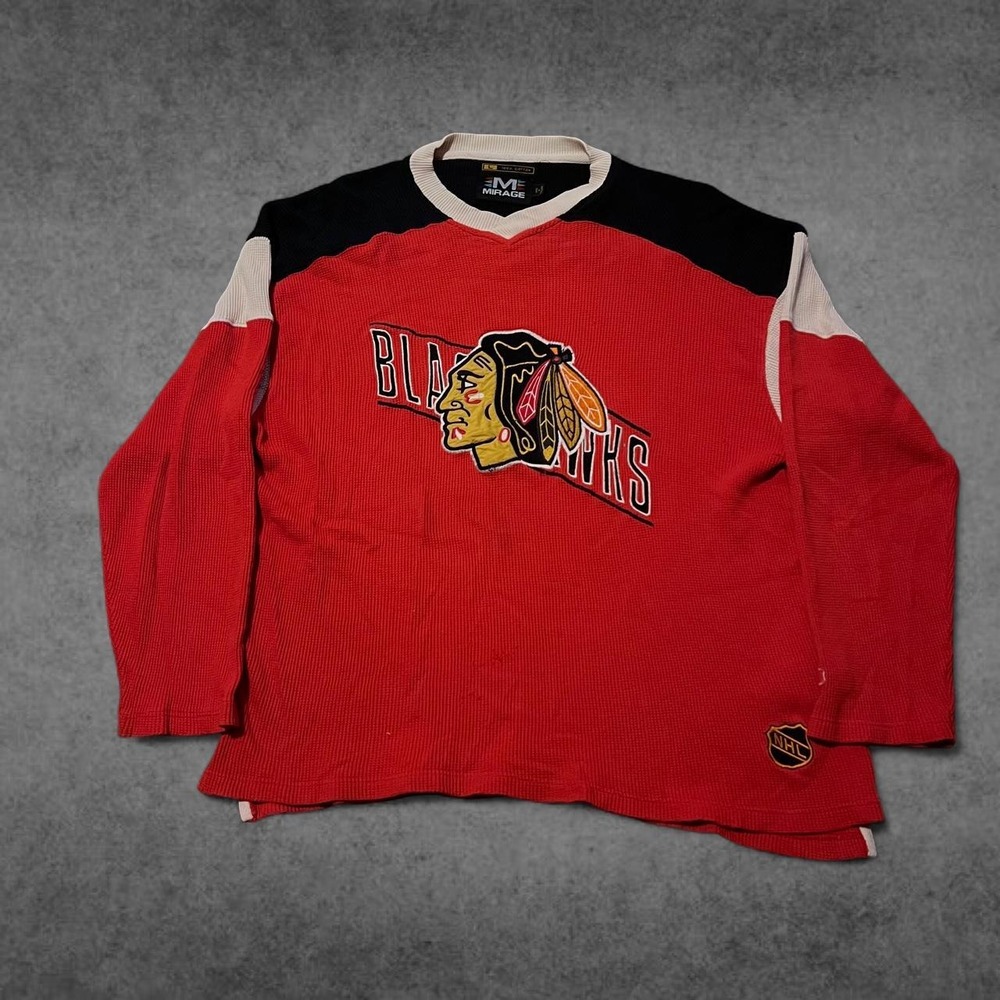 Vintage NHL Chicago Blackhawks Mirage Waffle Knit Thermal Shirt Mens Large Red